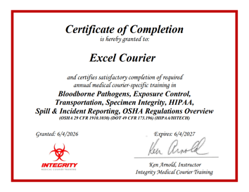 Integrity Medical Certificate