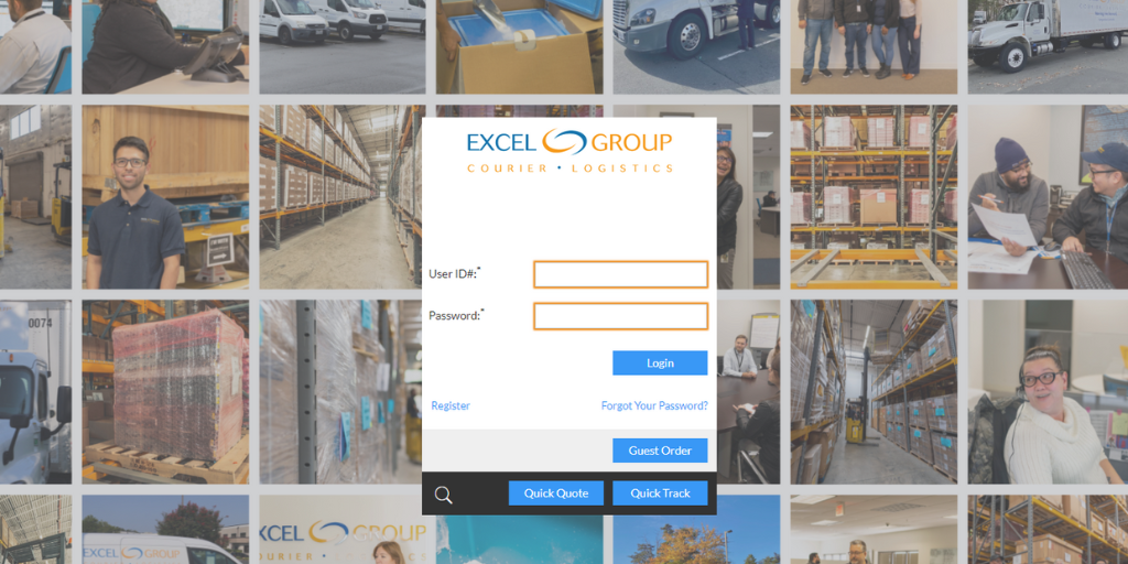 Excel Courier Online Portal Login Screen